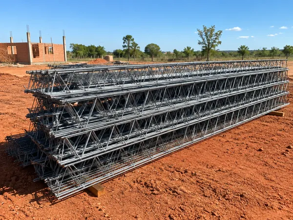 Trelizas de varilla conformada apiladas en obra